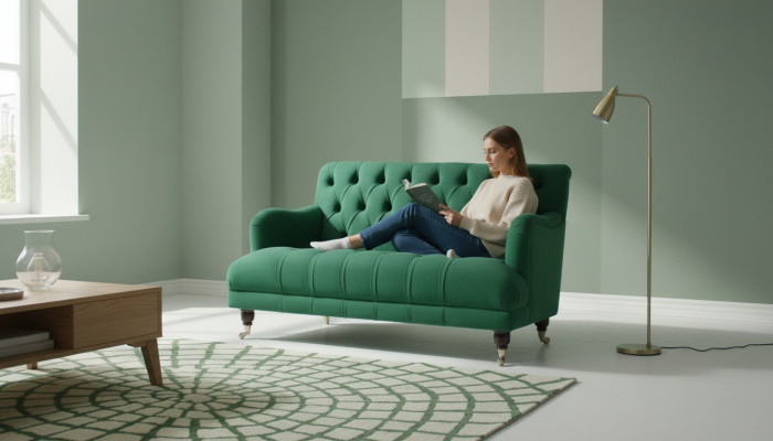 Chesterfield poltrona divano divano Chesterfield poltrone 1,5 posti singolo verde tessuto