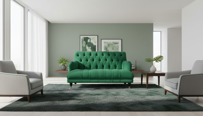Chesterfield poltrona divano divano Chesterfield poltrone 1,5 posti singolo verde tessuto