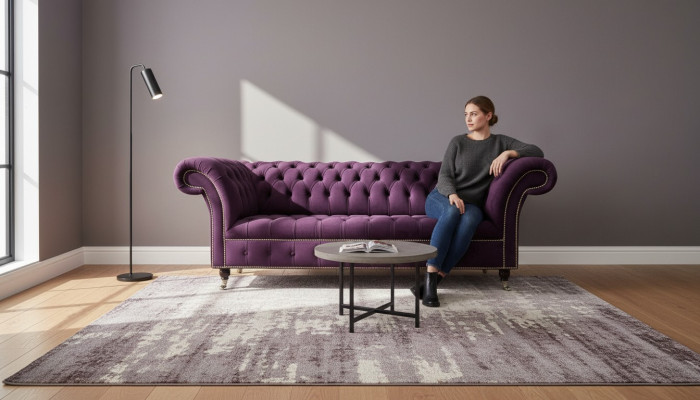 Divano XXL 3 posti Couch Poltrona Chesterfield rivestimento tessuto pelle