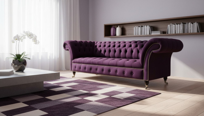 Divano XXL 3 posti Couch Poltrona Chesterfield rivestimento tessuto pelle