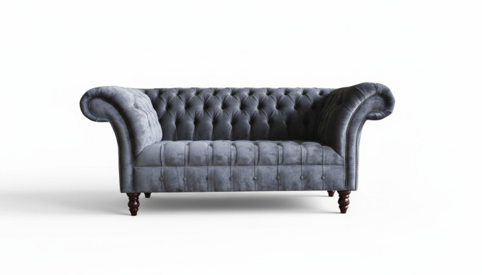 Chesterfield divano a 3 posti soggiorno in tessuto grigio.