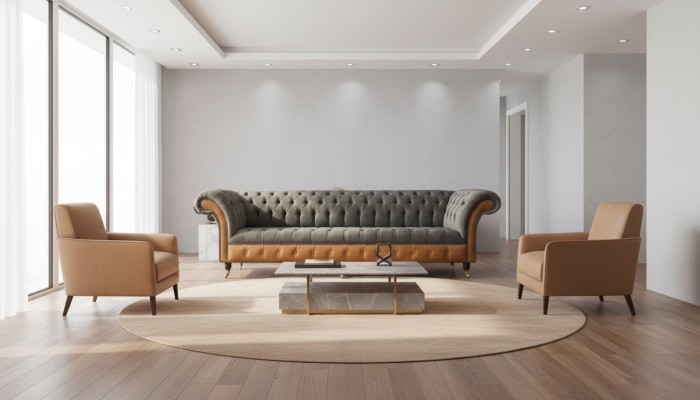 Divani XXL Chesterfield Poltrona Design Lusso Divano 4 Posti in Pelle Couches