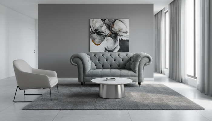 Chesterfield Design Divano di lusso in pelle e tessuto divanetto set poltrona divano.