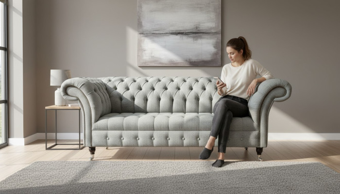 Chesterfield divano a 3 posti design divani imbottiti in tessuto textile