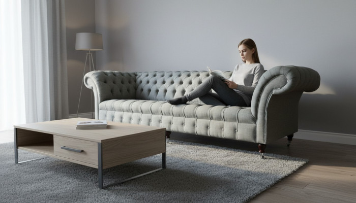 Divano XXL Big Sofa Chesterfield 265 cm Rivestimento Divani 4 Posti Tessuto Moderno