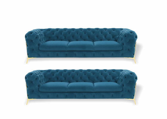 Divano Chesterfield in velluto con sedili imbottiti 3+3 in design divani e poltrone.