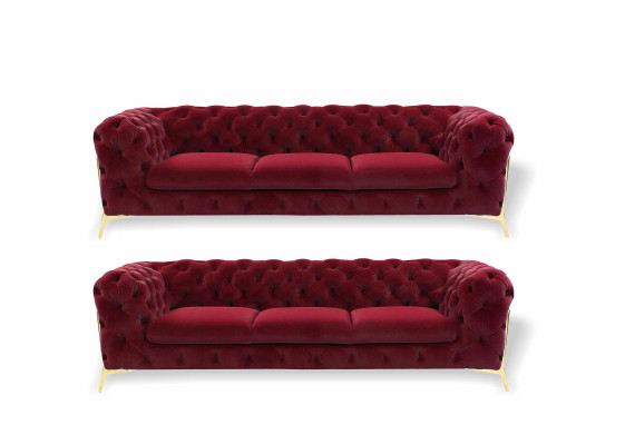 Divano Chesterfield in velluto con sedili imbottiti 3+3 in design divani e poltrone.