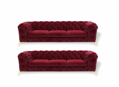 Divano Chesterfield in velluto con sedili imbottiti 3+3 in design divani e poltrone.