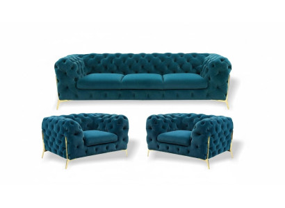 Chesterfield Design Divano 3+1+1 Posti in Tessuto Sofa Set di Divani
