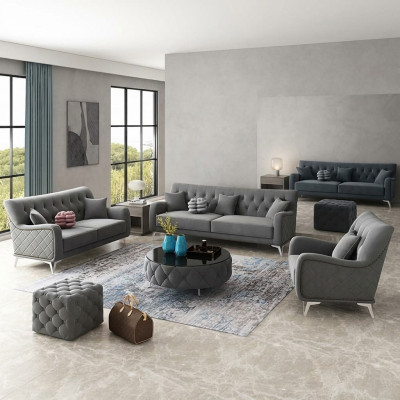 Divano Divano Velluto Imbottitura Posto a sedere 321 Posti di Design Divani Divani Tessuto Nuovo