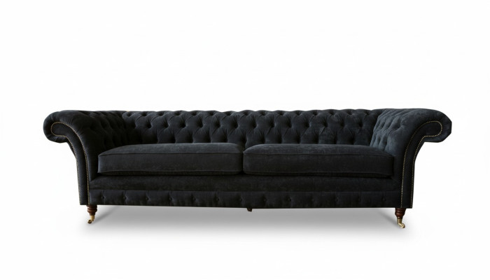 Grande divano 4 posti Chesterfield in pelle tessuto nero
