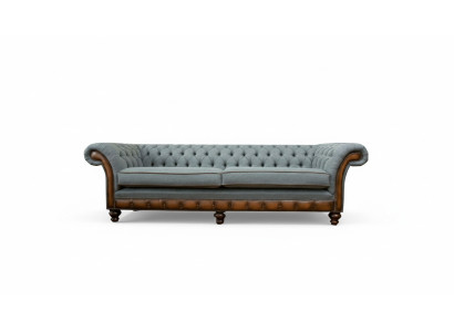 Grande divano a 4 posti Chesterfield in pelle e tessuto grigio