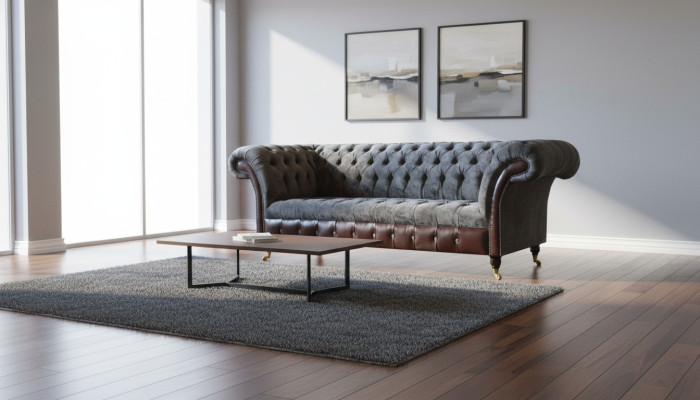 Chesterfield divano 3 posti in tessuto per il soggiorno.