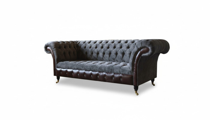 Chesterfield divano 3 posti in tessuto per il soggiorno.