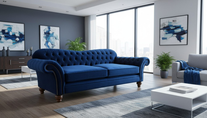 Divano XXL grande Chesterfield 240 cm imbottito 4 posti in pelle