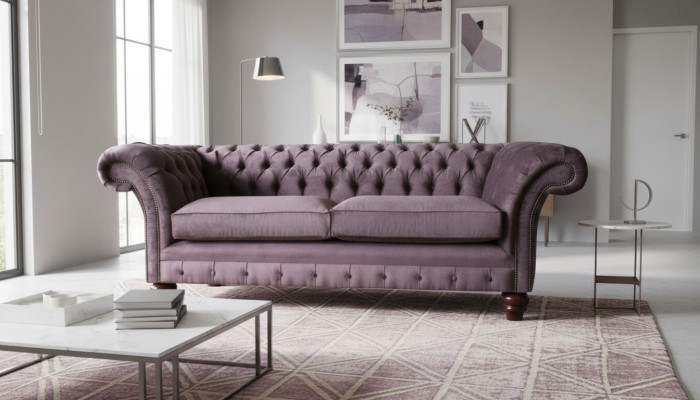 Chesterfield Divano Imbottito Classico in Pelle Tessuto a 3 Posti Sofà Tre Posti