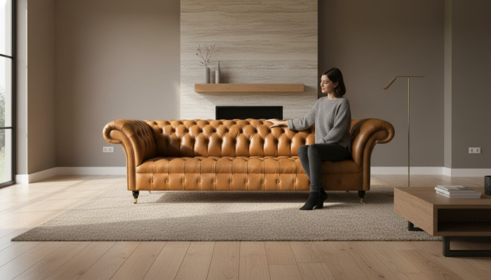 Sofà design Chesterfield imbottito moderno in tessuto stoffa divano letto 4 posti nuovo