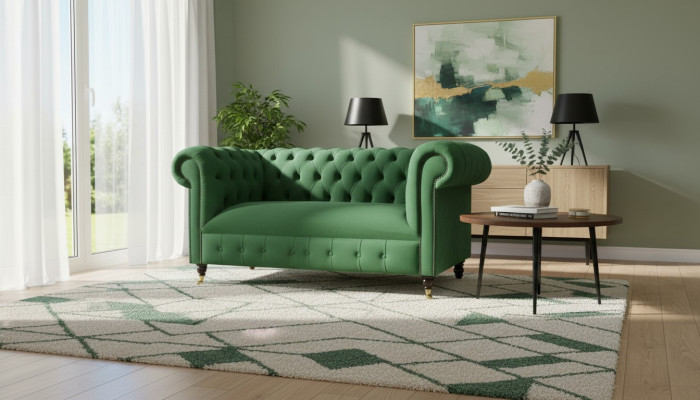 Chesterfield divano a 2 posti, design divano, divani imbottiti, divani in tessuto textile.