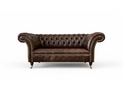 Chesterfield Velluto Divano Designer 2 posti Tessuto in pelle Marrone Nuovo
