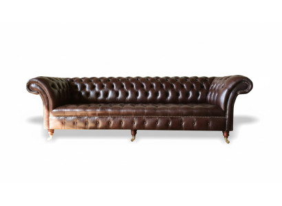 Sofà Chesterfield imbottito di design XXL, divano di lusso 4 posti in pelle.