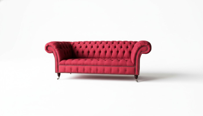 Tre posti design in tessuto per divano, 3 pezzi Chesterfield di lusso rossi.