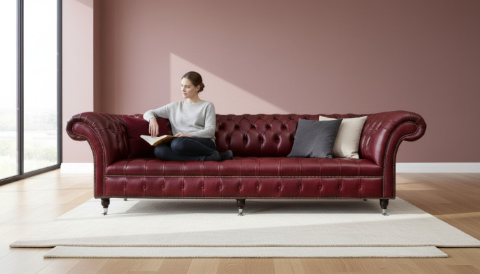 Divano rosso Big Sofa Chesterfield 265cm XXL poltrone divano 4 posti in pelle tessuto nuovo.