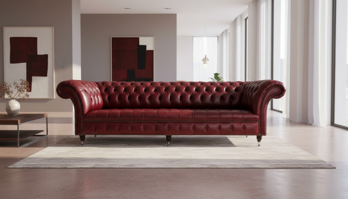 Divano rosso Big Sofa Chesterfield 265cm XXL poltrone divano 4 posti in pelle tessuto nuovo.