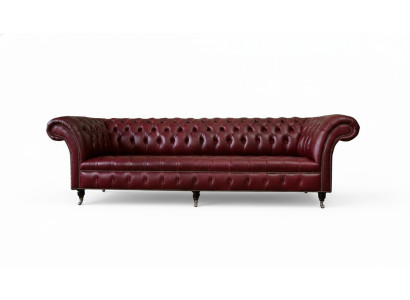 Divano rosso Big Sofa Chesterfield 265cm XXL poltrone divano 4 posti in pelle tessuto nuovo.