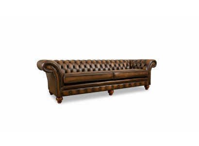 Divano XXL 4 posti Chesterfield imbottito rivestimento in pelle e tessuto marrone