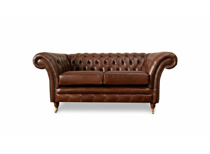 Divano Chesterfield 2 posti, design imbottito, divani in pelle, originale marrone.