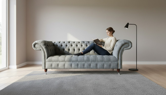Tessuto Divano Divano Set di fodere 3 posti Divani Chesterfield in velluto grigio