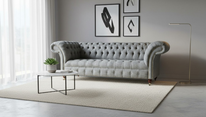 Tessuto Divano Divano Set di fodere 3 posti Divani Chesterfield in velluto grigio