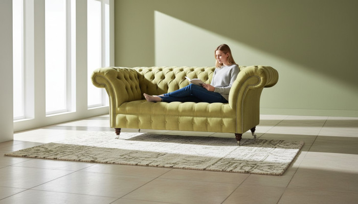 Divano a 2 posti, divano imbottito Chesterfield design soggiorno tessuto stoffa nuovo