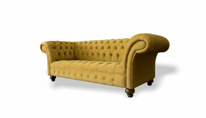 xxl Divano Chesterfield 225 cm Imbottito Sofà 3 Posti Pelle Tessuto Nuovo