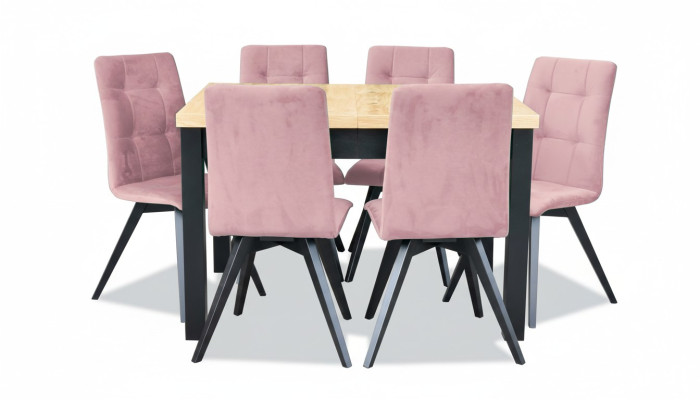 Classico tavolo da pranzo in legno con set da pranzo da 6 sedie, 7 pezzi.