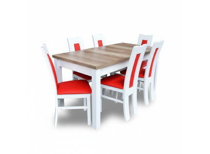 Set da pranzo, set di 7 pezzi. Rosso, 6 sedie, sedia, tavolo, gruppo completo, con schienale.