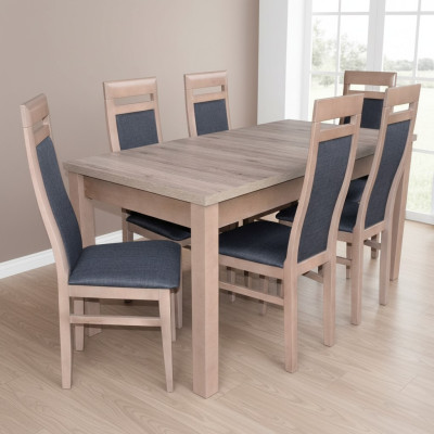 Tavolo rettangolare da pranzo con 6 sedie in legno, set da pranzo con 7 pezzi.