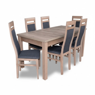 Tavolo rettangolare da pranzo con 6 sedie in legno, set da pranzo con 7 pezzi.