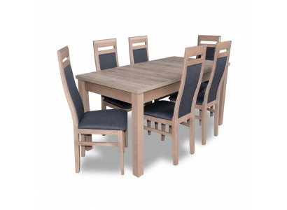 Tavolo rettangolare da pranzo con 6 sedie in legno, set da pranzo con 7 pezzi.