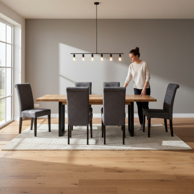 Tavolo da pranzo moderno in legno con set da pranzo per 6 sedie, 7 pezzi, nuovo.