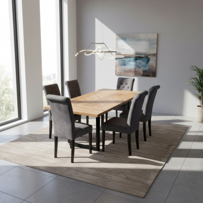 Tavolo da pranzo moderno in legno con set da pranzo per 6 sedie, 7 pezzi, nuovo.