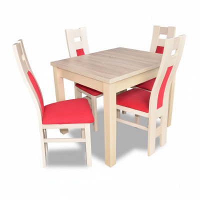 Set da pranzo design composto da 5 pezzi in legno: mobile con 4 sedie e tavolo gruppo nuovo.   Set da pranzo di design composto da 5 pezzi in legno: mobile con 4 sedie e tavolo nuovi.