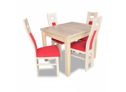 Set da pranzo design composto da 5 pezzi in legno: mobile con 4 sedie e tavolo gruppo nuovo.   Set da pranzo di design composto da 5 pezzi in legno: mobile con 4 sedie e tavolo nuovi.
