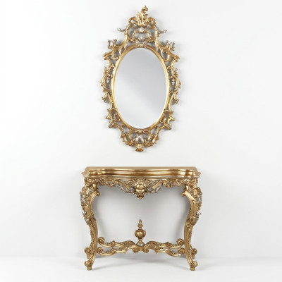 Tavolo console design con cassettiera e specchio set di mobili di lusso console 2 pezzi.