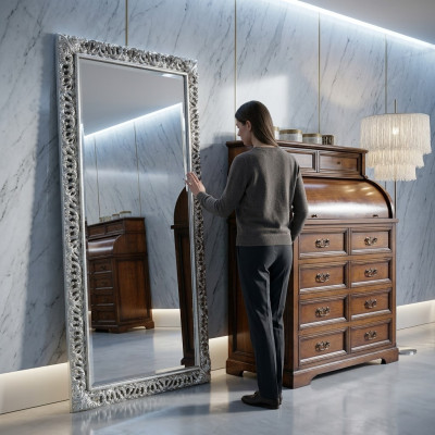 Specchio da parete Decorazione Mobili Abitare Decor Barocco Rococò Specchio Decorativo da Terra Argento