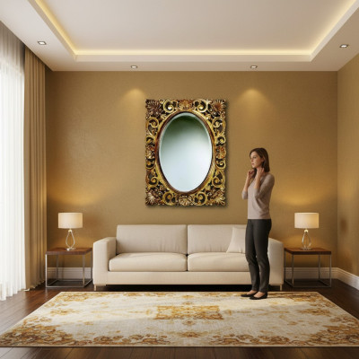 Specchio con cornice di legno, specchio da parete, design classico, barocco, rococò, cornice di legno extra large.