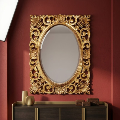 Specchio con cornice di legno, specchio da parete, design classico, barocco, rococò, cornice di legno extra large.