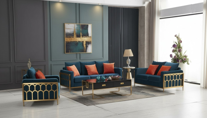 Set di divani 3+2+1 posti relax in pelle design.