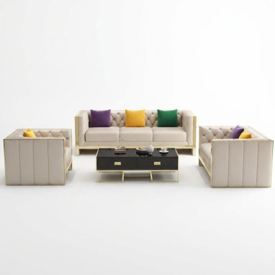 Beige Chesterfield Set di divani 3+2 posti in pelle per il salotto