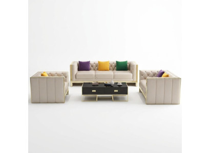 Beige Chesterfield Set di divani 3+2 posti in pelle per il salotto